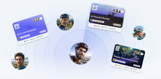 Darstellung eines Radars, der verschiedene Rider und Rides in der Umgebung zeigt.